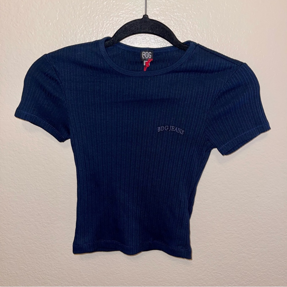 NWT BDG Urban Outfitters Navy Blue Solid Ribbed Round Neck SS Baby T Shirt S